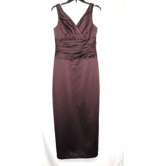 David's Bridal Women's Brown V Neck Shirred Formal Party Maxi Dress Size 10 - Picture 4 of 11